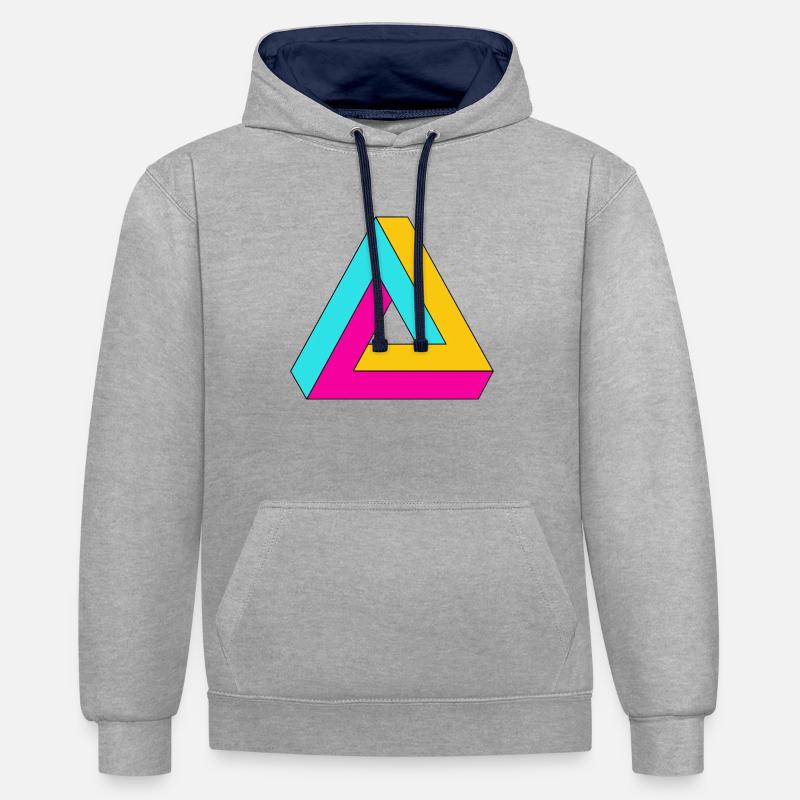 Illusion d’optique triangulaire impossible - Sweat à capuche contrasté - gris chiné/bleu marine