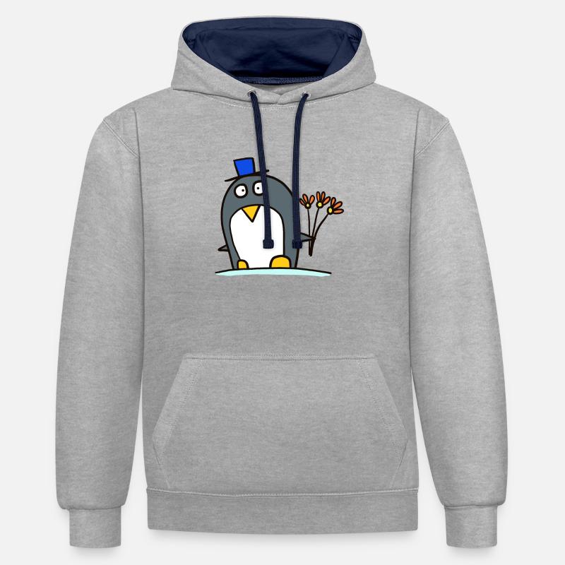 Pingouin comme palefrenier - Sweat à capuche contrasté - gris chiné/bleu marine