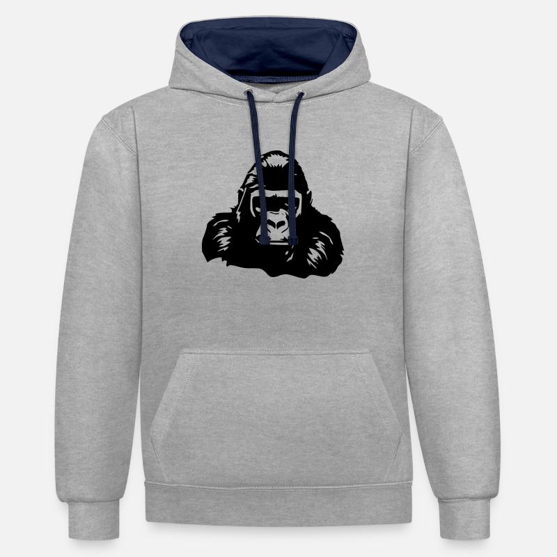 Gorille - Sweat à capuche contrasté - gris chiné/bleu marine