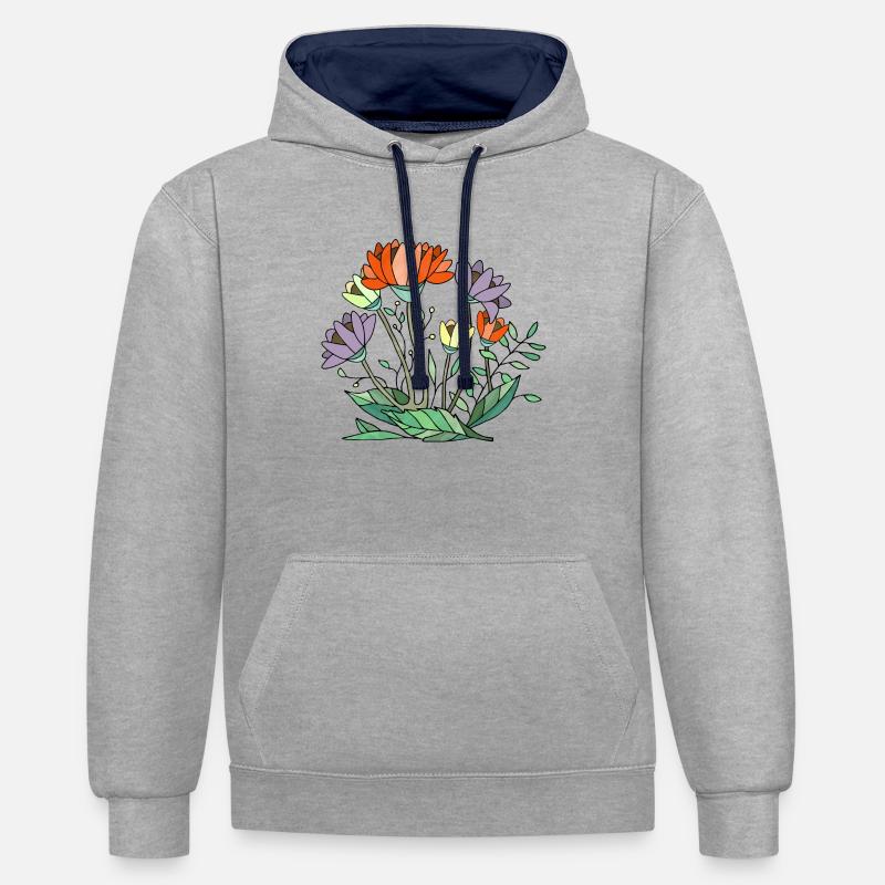 Fleur - Sweat à capuche contrasté - gris chiné/bleu marine