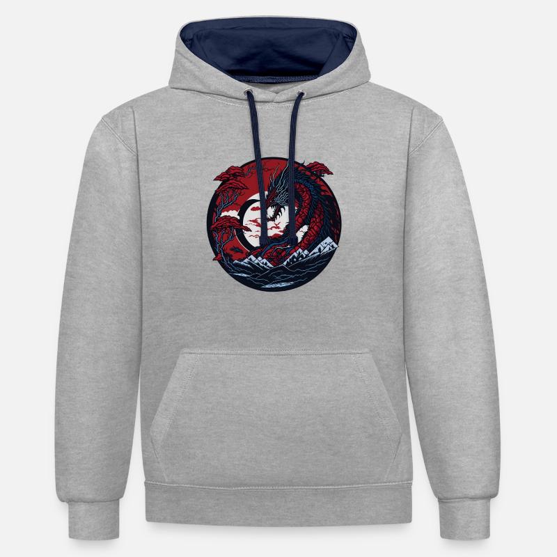 Dragon éternel - Sweat à capuche contrasté - gris chiné/bleu marine