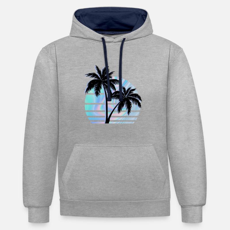 Hologramme de palmier - Sweat à capuche contrasté - gris chiné/bleu marine