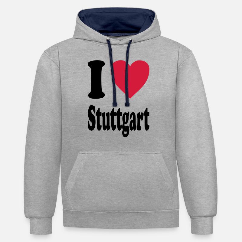 J'adore Stuttgart - Sweat à capuche contrasté - gris chiné/bleu marine