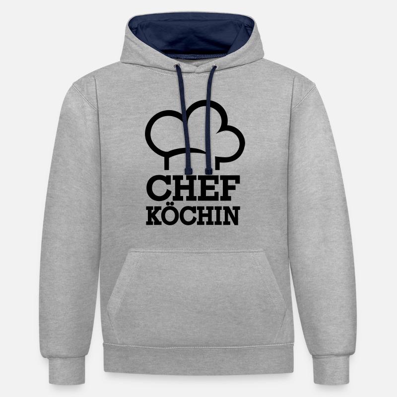 Cuisinier - Sweat à capuche contrasté - gris chiné/bleu marine