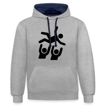 Festival Outfit Stage Dive Konzert Party - Kontrast-Hoodie - Grau meliert/Navy - Vorne - Liana (172cm) & Jaron (178cm)