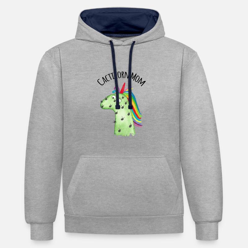 Cacticorn Mom - Sweat à capuche contrasté - gris chiné/bleu marine