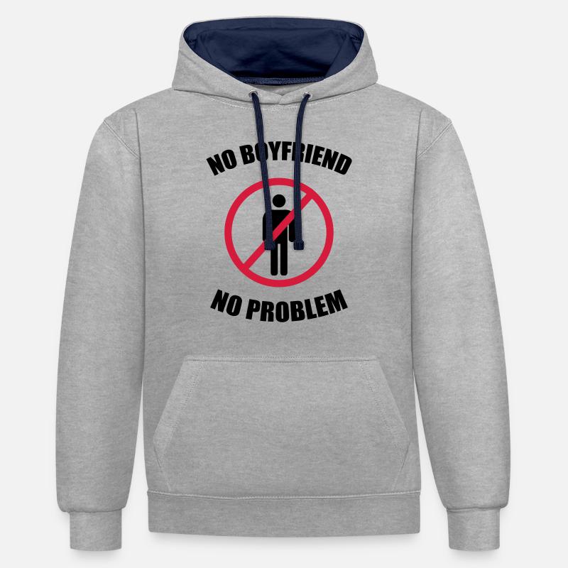 no_boyfriend_no_problem - Kontrast-Hoodie - Grau meliert/Navy