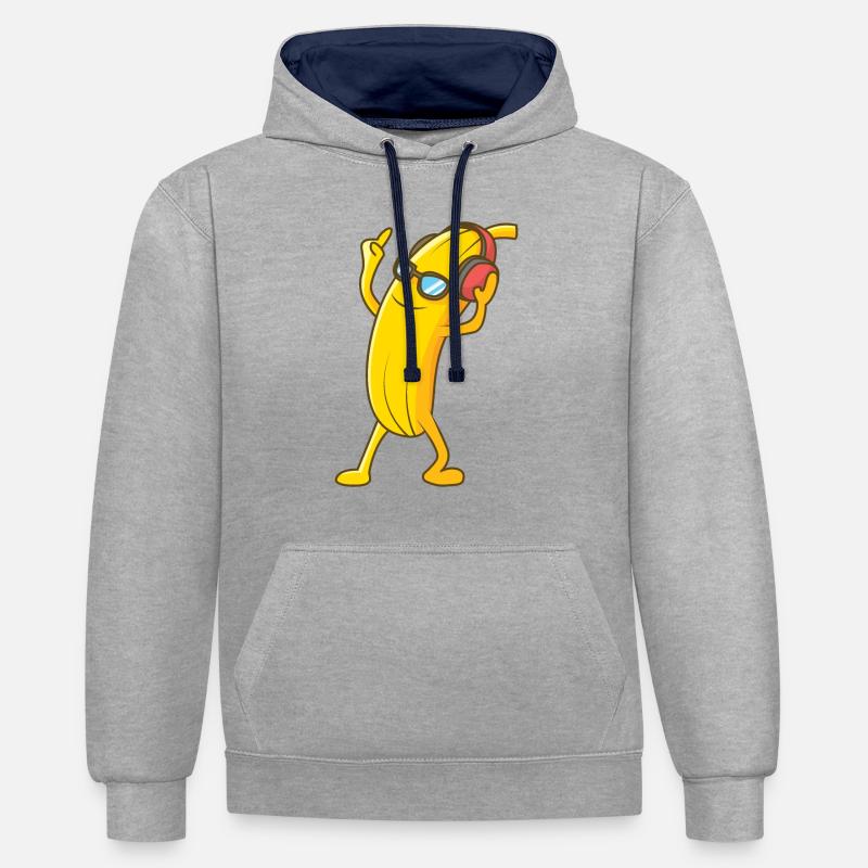 Banane disco avec écouteurs cool - Sweat à capuche contrasté - gris chiné/bleu marine