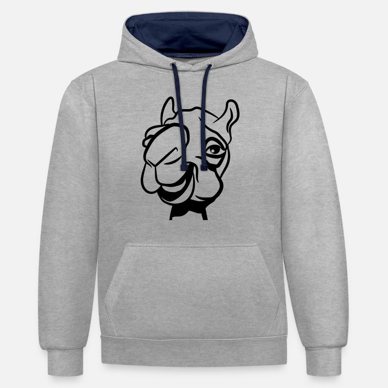 rire chameau drôle - Sweat à capuche contrasté - gris chiné/bleu marine
