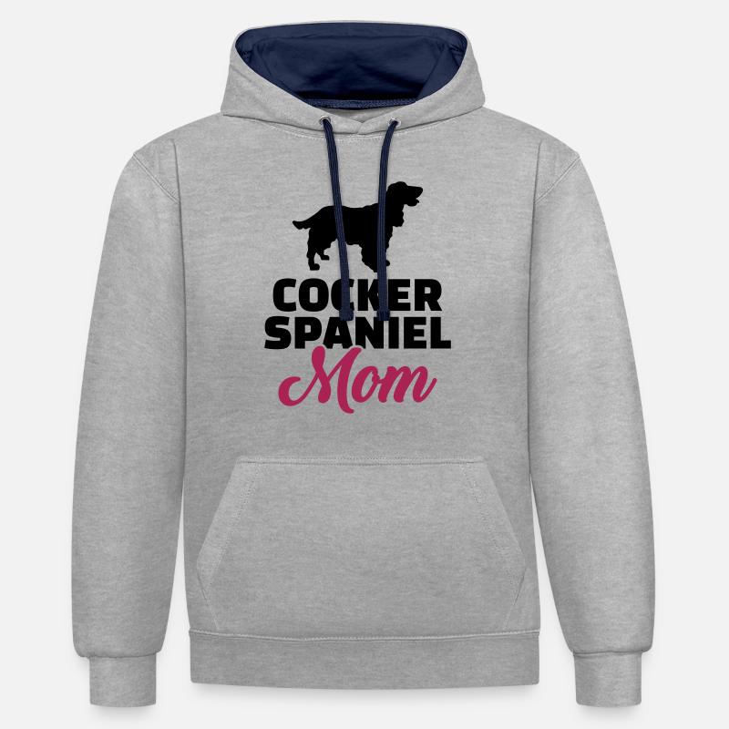 Cocker Spaniel - Sweat à capuche contrasté - gris chiné/bleu marine