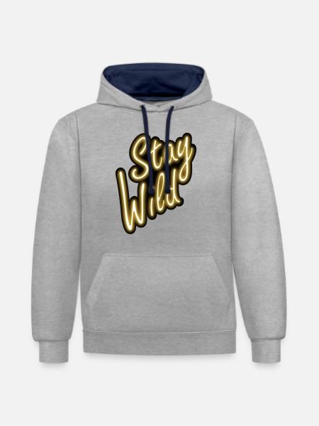 Stay Wild - Kontrast-Hoodie - Grau meliert/Navy