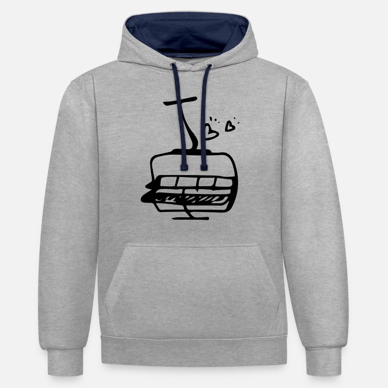 Télésiège Ski Ski - Sweat à capuche contrasté - gris chiné/bleu marine