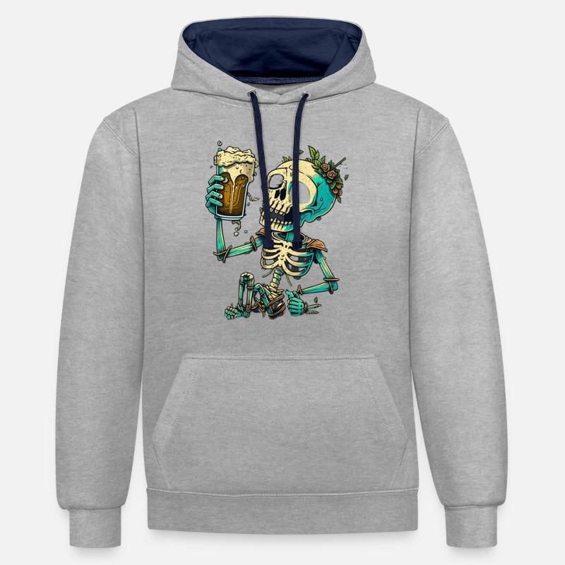 Squelette de bière drôle - Sweat à capuche contrasté - gris chiné/bleu marine