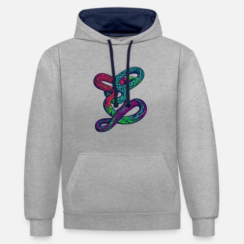 Simple serpent sans fin - Sweat à capuche contrasté - gris chiné/bleu marine