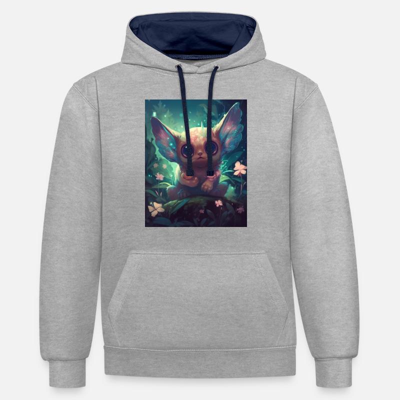 Créature mignonne 01 - Sweat à capuche contrasté - gris chiné/bleu marine