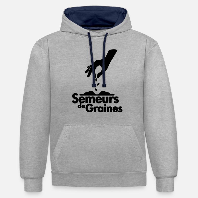 SEMEUR DE GRAINES - Sweat à capuche contrasté - gris chiné/bleu marine