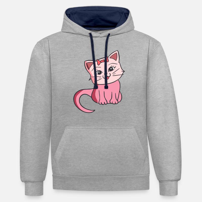 Chat mignon - Sweat à capuche contrasté - gris chiné/bleu marine