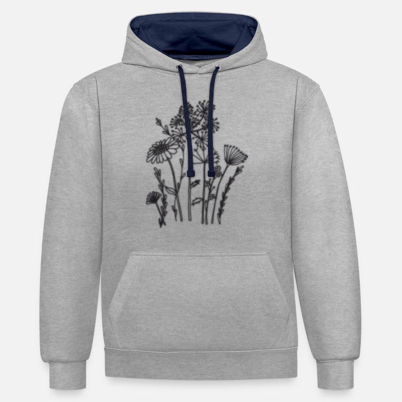 Fleurs séchées noires - Sweat à capuche contrasté - gris chiné/bleu marine