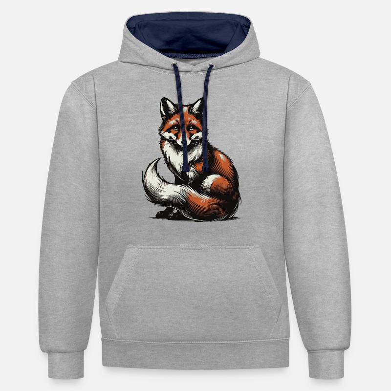 Renard - Sweat à capuche contrasté - gris chiné/bleu marine