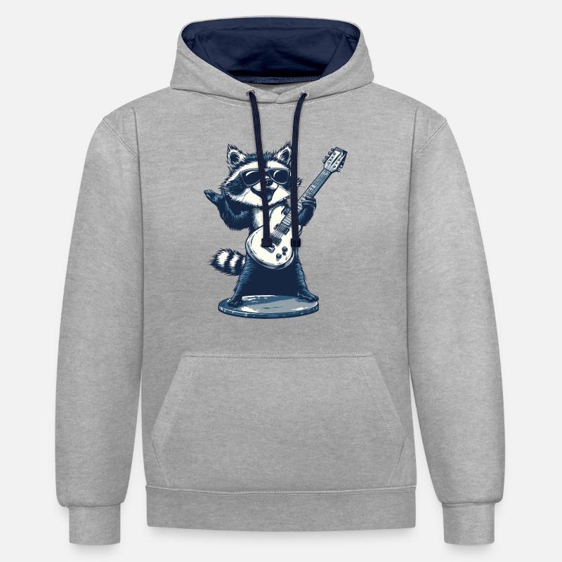 Rock Raccoon - L’original - Sweat à capuche contrasté - gris chiné/bleu marine