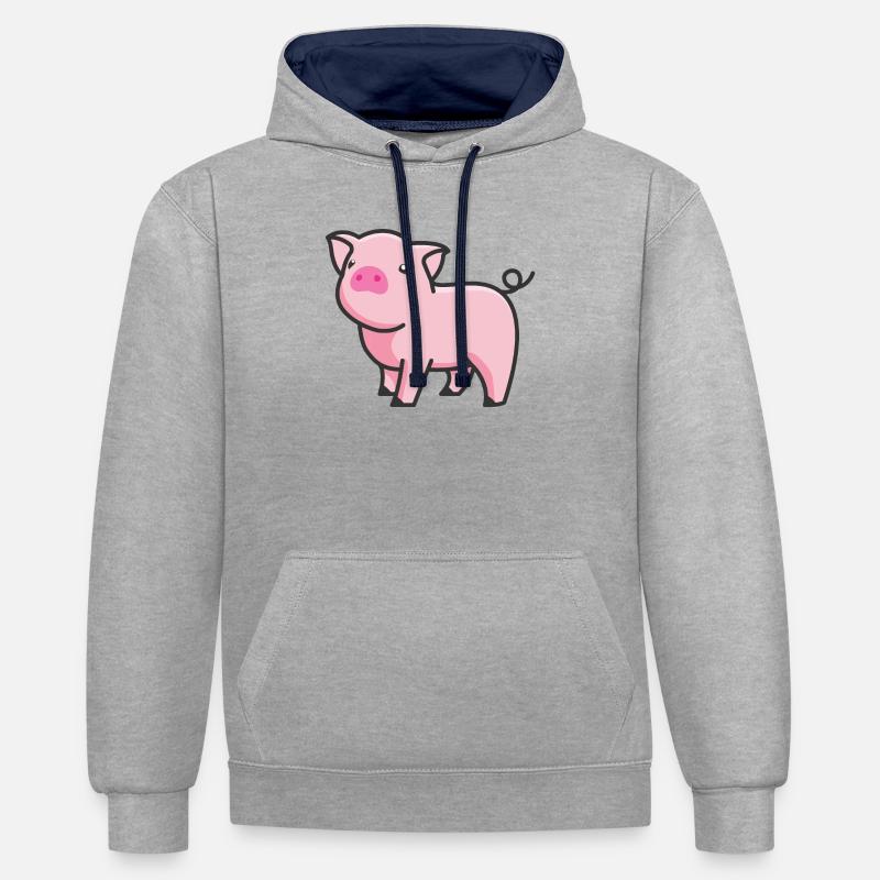 Porc doux - Sweat à capuche contrasté - gris chiné/bleu marine