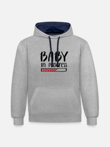 Baby in Progress Lavoro Gravidanza Incinta - Felpa con cappuccio in contrasto cromatico - grigio melange/navy