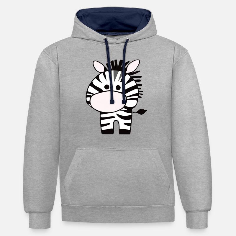 Zèbre mignon sur 2 pattes - Sweat à capuche contrasté - gris chiné/bleu marine
