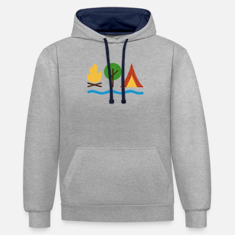 Camping - Sweat à capuche contrasté - gris chiné/bleu marine