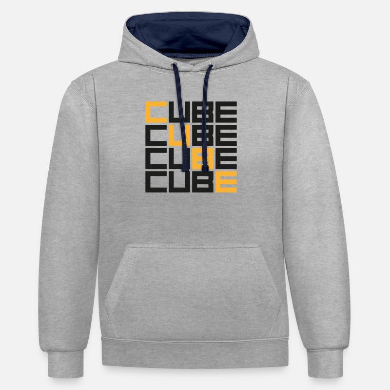 CUBE x 4. Cubing-Cube-Cuber-Speedcubing - Contrast hoodie - heather grey/navy