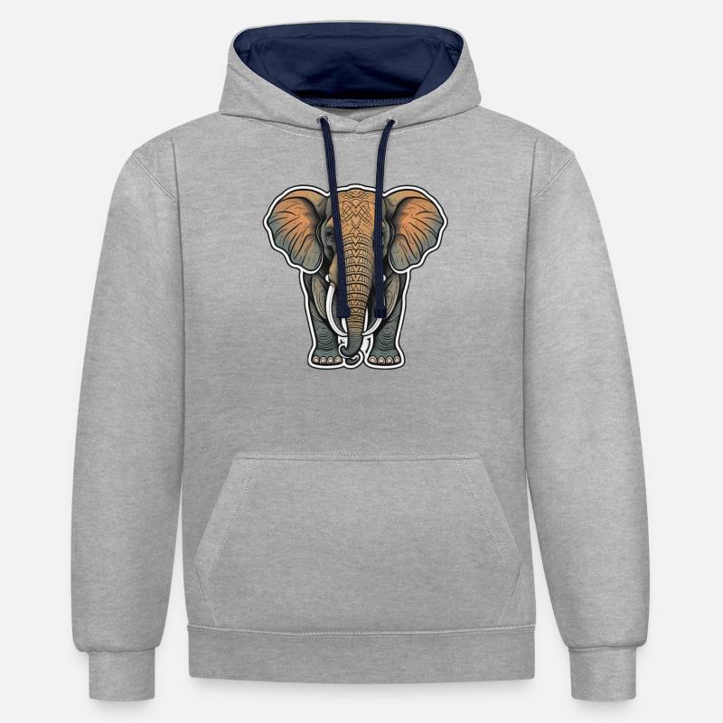 Éléphant - Sweat à capuche contrasté - gris chiné/bleu marine