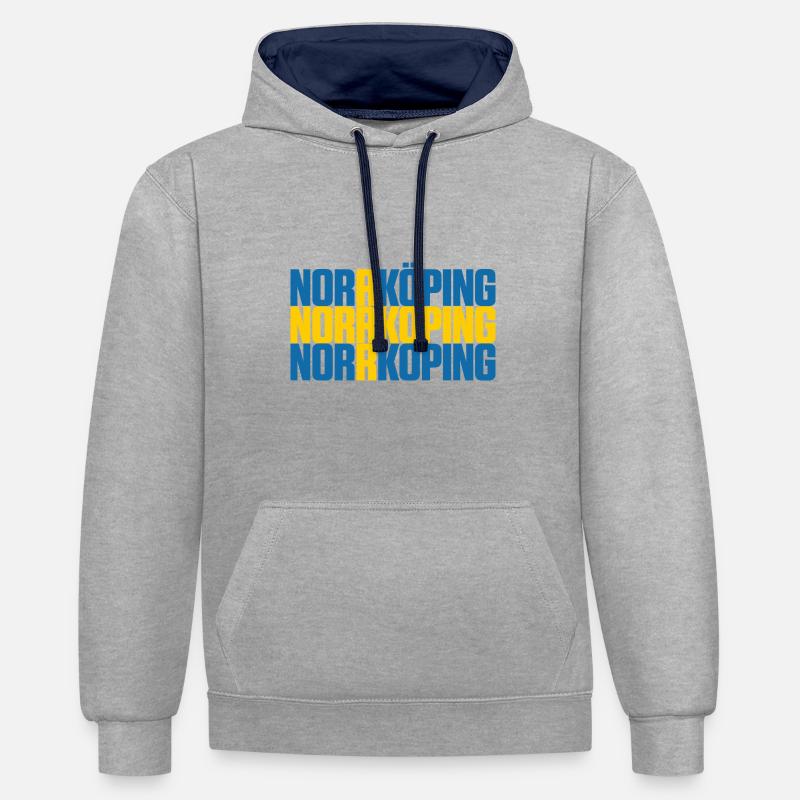 Norrköping Suède Drapeau - Sweat à capuche contrasté - gris chiné/bleu marine