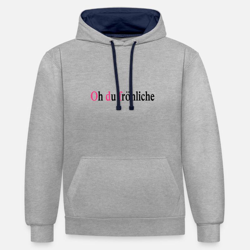 Jour de Noël - Sweat à capuche contrasté - gris chiné/bleu marine