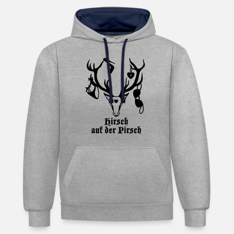 Hirsch 1c à l'affût - Sweat à capuche contrasté - gris chiné/bleu marine