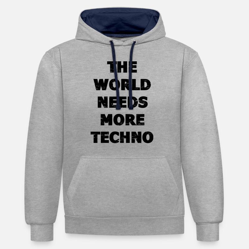 Techno - Sweat à capuche contrasté - gris chiné/bleu marine