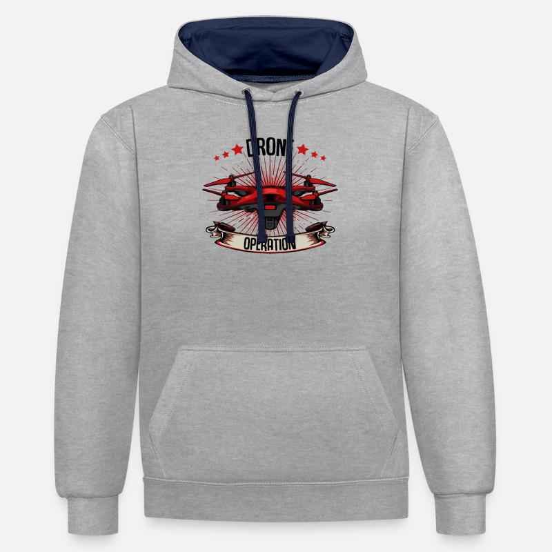 Drones - Sweat à capuche contrasté - gris chiné/bleu marine