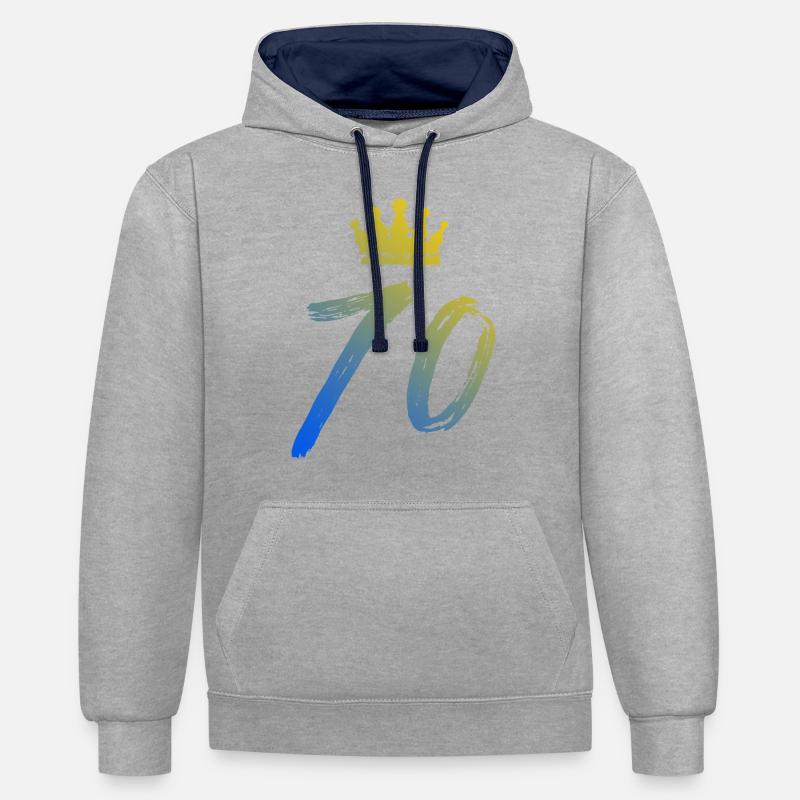 70 Numéro Couronne - Sweat à capuche contrasté - gris chiné/bleu marine