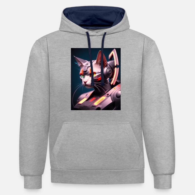Conception Cyborg Cat - Sweat à capuche contrasté - gris chiné/bleu marine