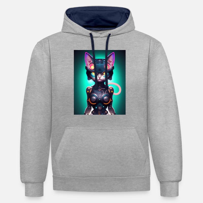 Conception Cyborg Cat - Sweat à capuche contrasté - gris chiné/bleu marine