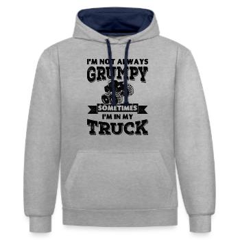 Ich bin nicht immer mürrisch, manchmal sitze ich in meinem Truck - Kontrast-Hoodie - Grau meliert/Navy - Vorne - Liana (172cm) & Jaron (178cm)