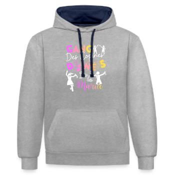 EVJF - GANG des copines Déjantées de la mariée - Sweat à capuche contrasté - gris chiné/bleu marine - Devant - Liana (172cm) & Jaron (178cm)