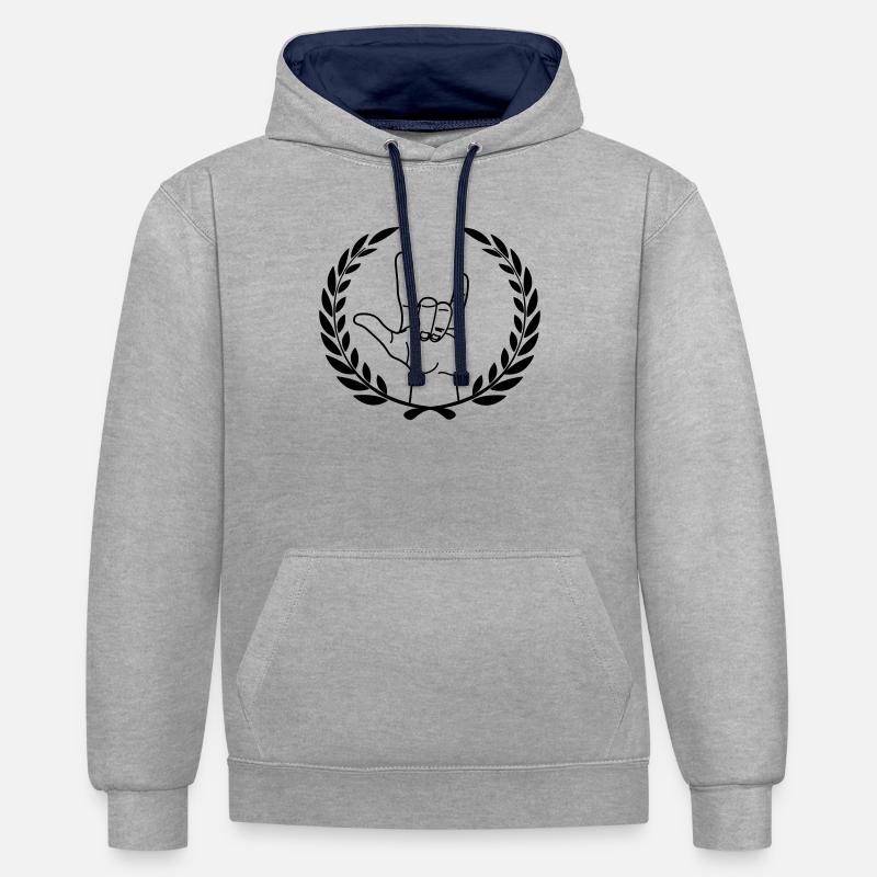 Respect du geste de la main - Sweat à capuche contrasté - gris chiné/bleu marine