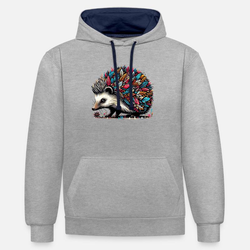 Hérisson - Sweat à capuche contrasté - gris chiné/bleu marine