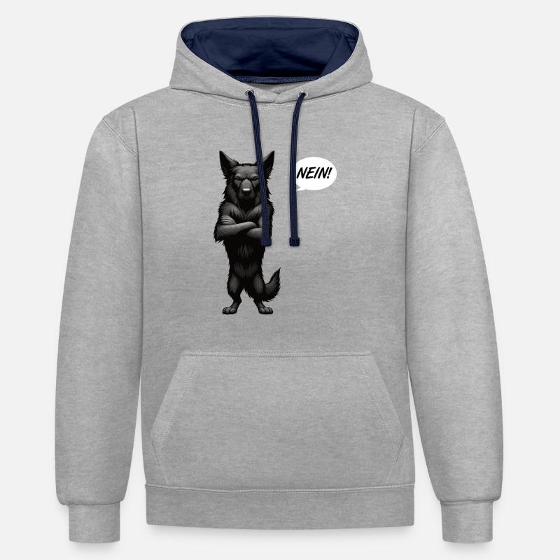 Pas de propriétaire de berger noir - Sweat à capuche contrasté - gris chiné/bleu marine