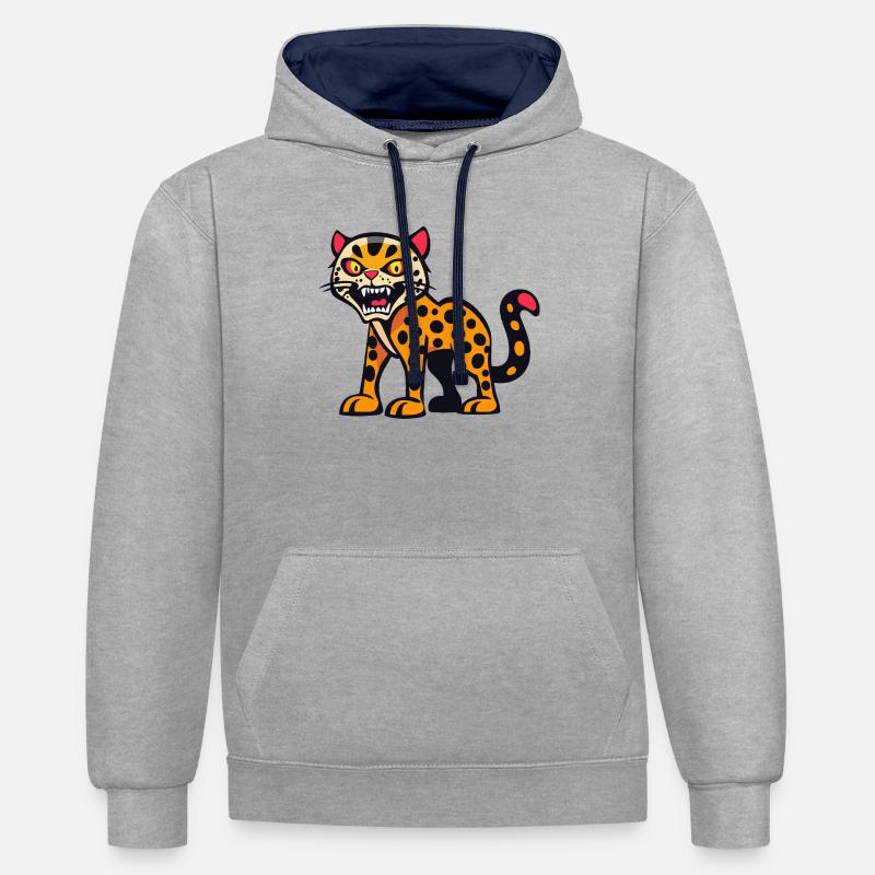 Léopard Halloween Bande dessinée drôle - Sweat à capuche contrasté - gris chiné/bleu marine