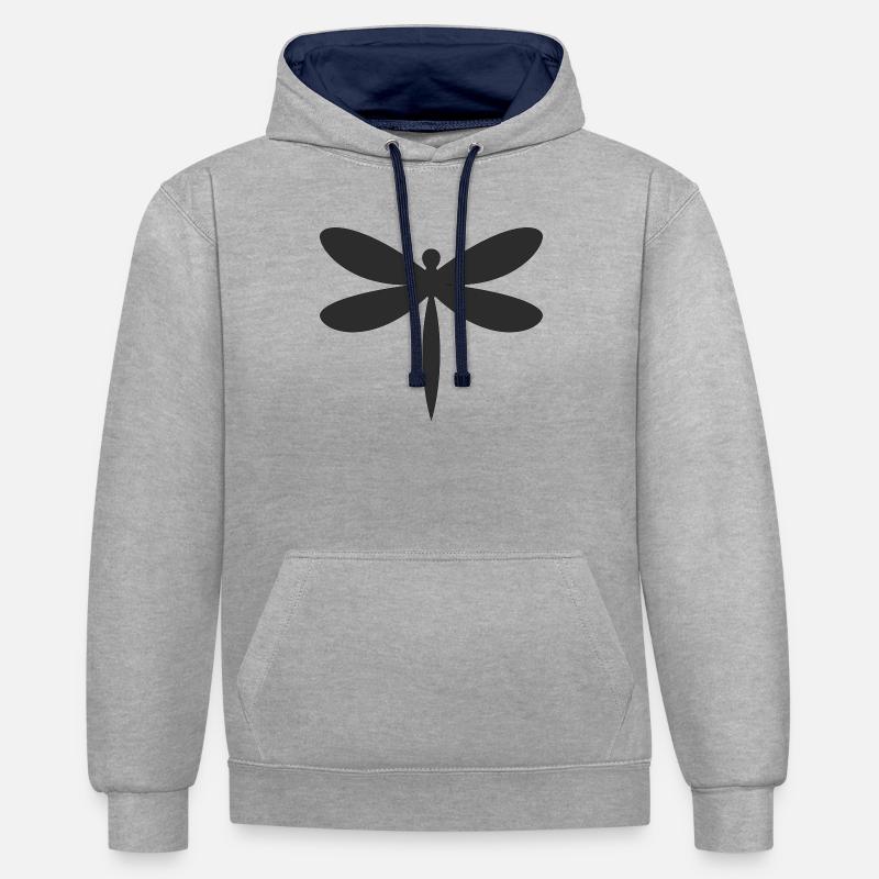Silhouette de la Libellule - Sweat à capuche contrasté - gris chiné/bleu marine