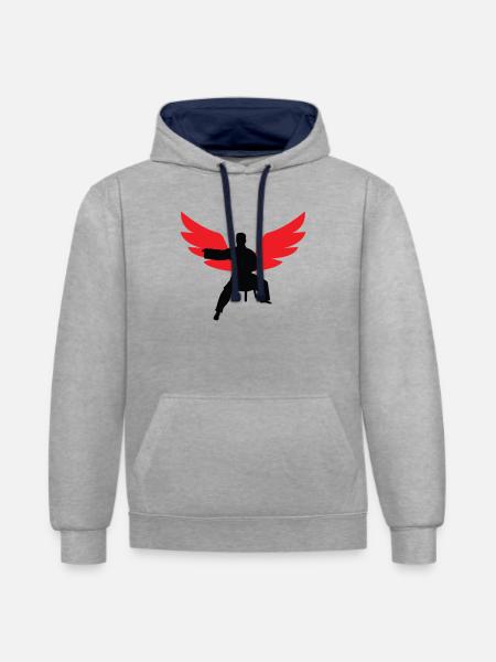 Aikido – Kampfsport – Aikido - Kontrast-Hoodie - Grau meliert/Navy