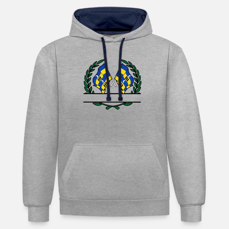 Ameland Laurel Custom – Édition Island - Sweat à capuche contrasté - gris chiné/bleu marine