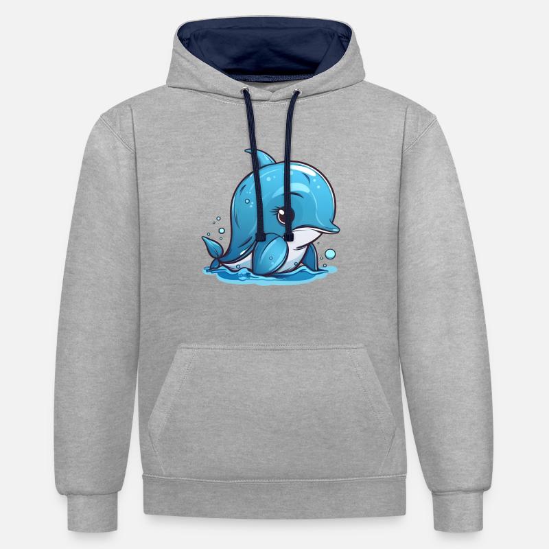 Mignon Dolphin Lady - Sweat à capuche contrasté - gris chiné/bleu marine