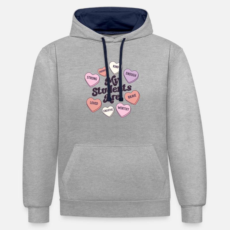 Enseignante Saint-Valentin Affirmations positives - Sweat à capuche contrasté - gris chiné/bleu marine