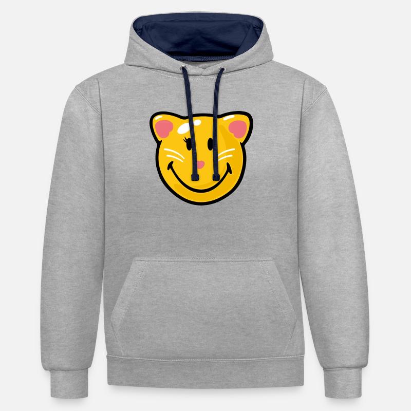 Smiley Cat - Sweat à capuche contrasté - gris chiné/bleu marine